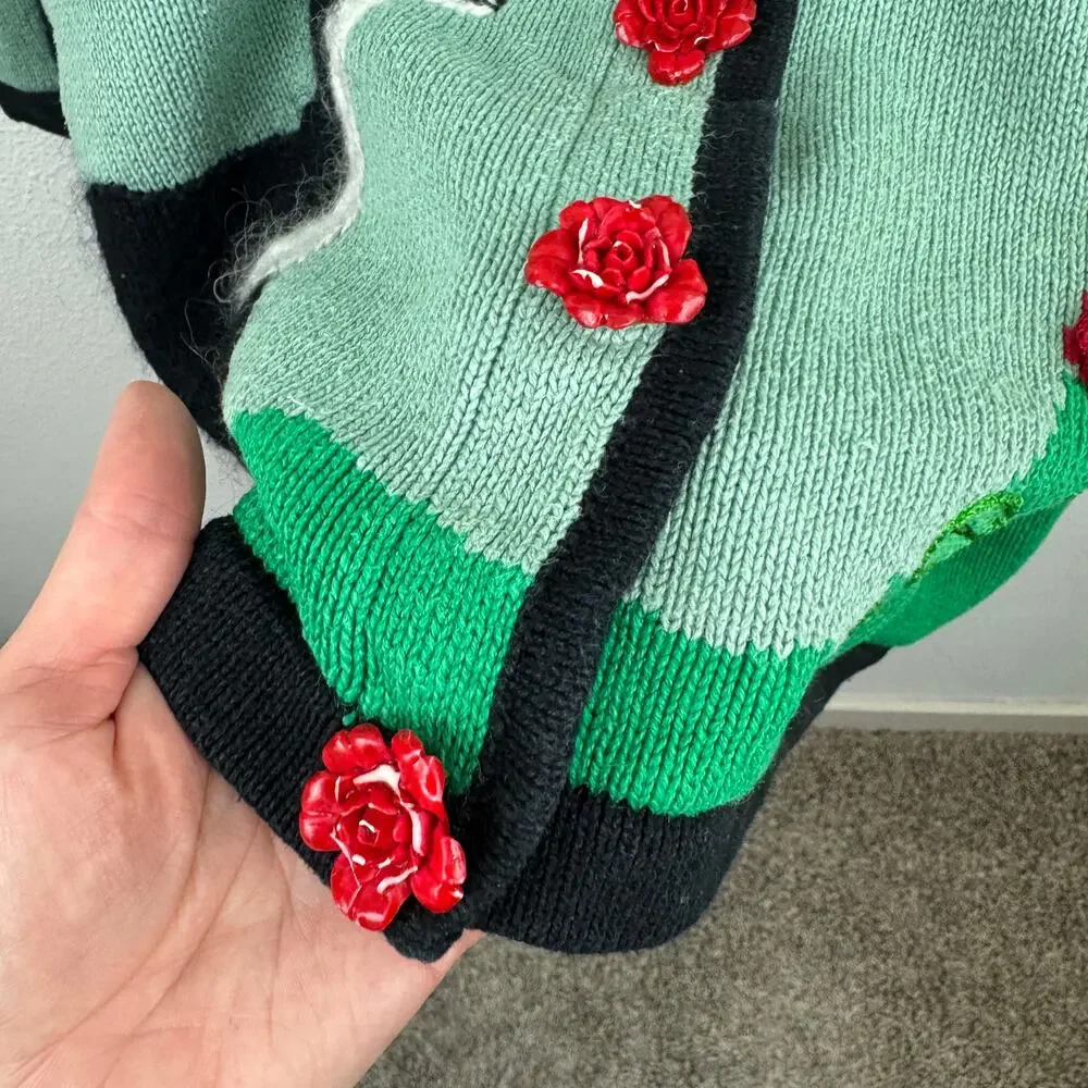 Storybook Knits Green Cats & Roses Cardigan - Picture 5 of 9